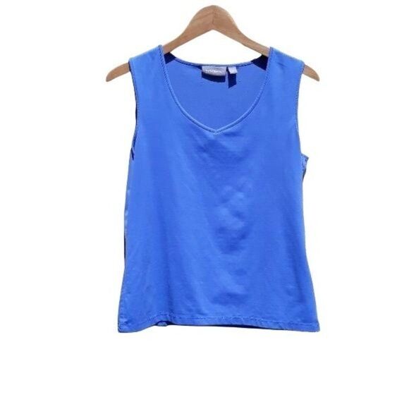Croft & Barrow Top Womens Tank Stretch Sleeveless V-neck Blue Shell - Picture 1 of 8
